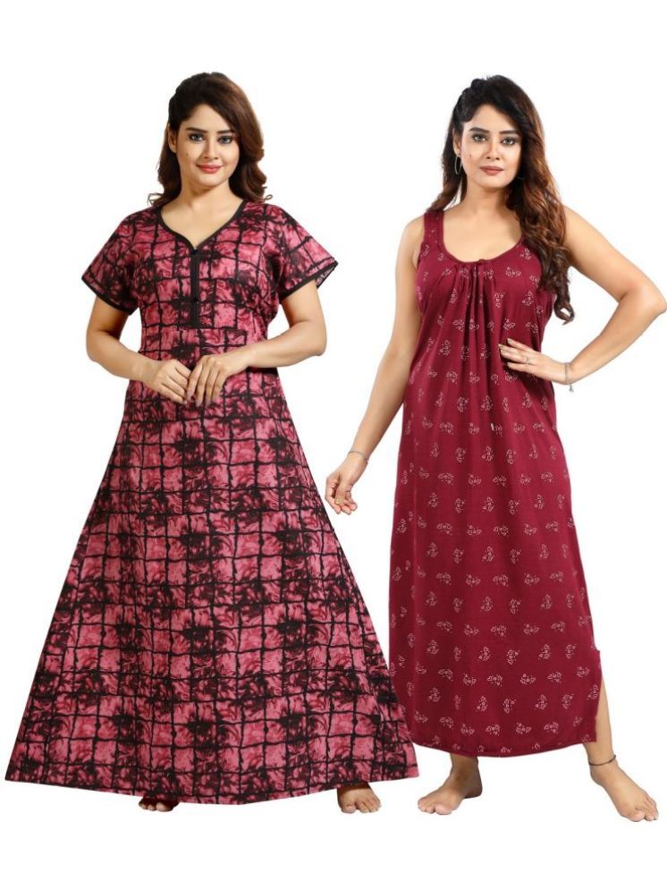     			INNER BEATS Multicolor Cotton Blend Women's Nightwear Nighty & Night Gowns ( Pack of 2 )