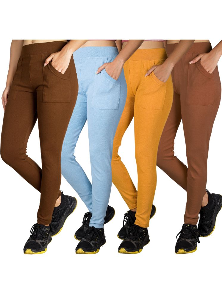     			KARARO JEGGINGS - Cotton Blend Skinny Fit Yellow Women's Jeggings ( Pack of 4 )