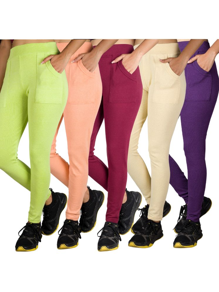     			KARARO JEGGINGS - Cotton Blend Skinny Fit Yellow Women's Jeggings ( Pack of 5 )