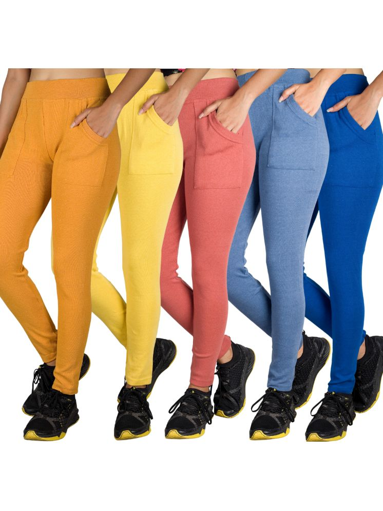     			KARARO JEGGINGS - Cotton Blend Skinny Fit Blue Women's Jeggings ( Pack of 5 )