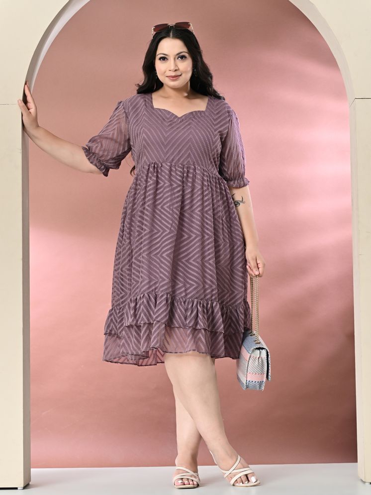     			PrettyPlus by Desinoor.com Georgette Self Design Midi Women's Fit & Flare Dress - Lavender ( Pack of 1 )