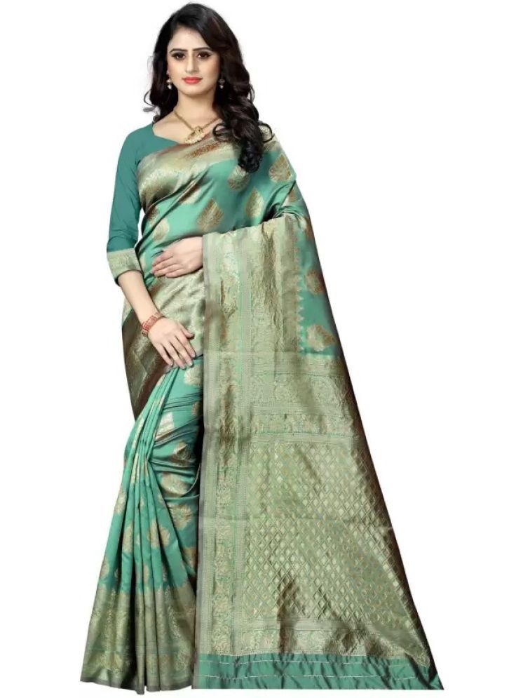     			Saadhvi Art Silk Embellished Saree With Blouse Piece - Light Green ( Pack of 1 )