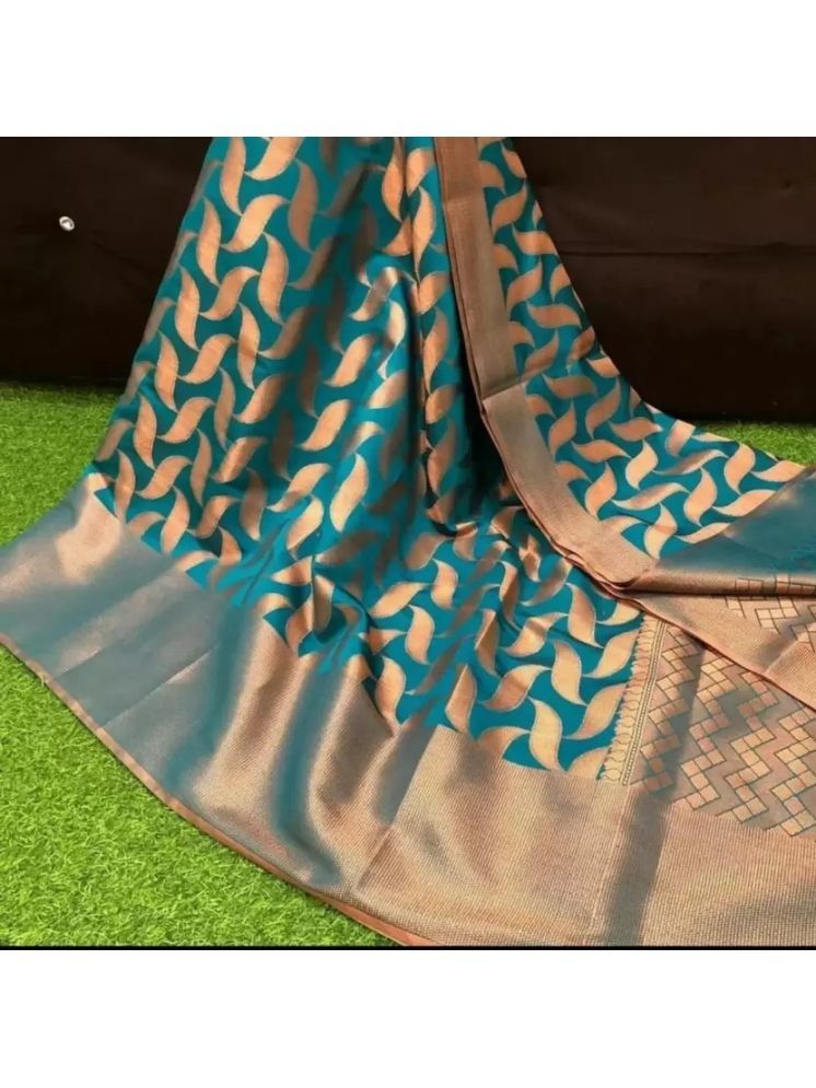     			Saadhvi Art Silk Self Design Saree With Blouse Piece - Blue ( Pack of 1 )