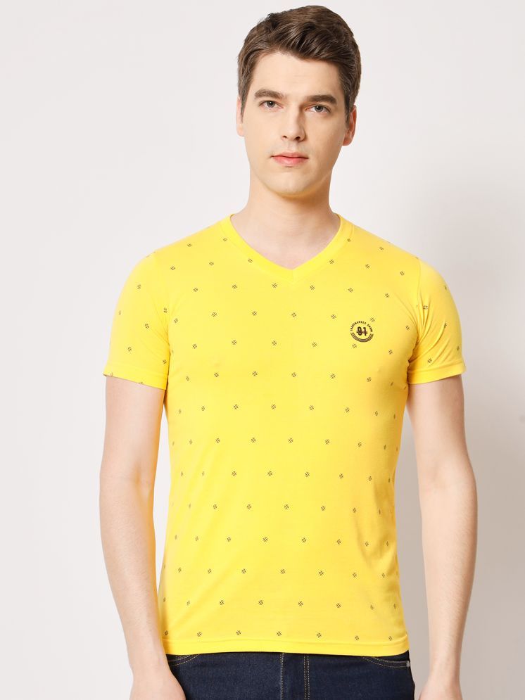     			TAB91 Cotton Blend Regular Fit Printed Half Sleeves Men's V-Neck T-Shirt - Yellow ( Pack of 1 )