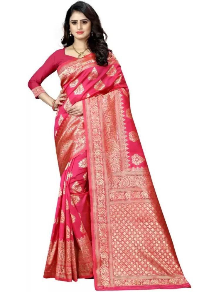     			Vkaran Art Silk Embellished Saree With Blouse Piece - Pink ( Pack of 1 )