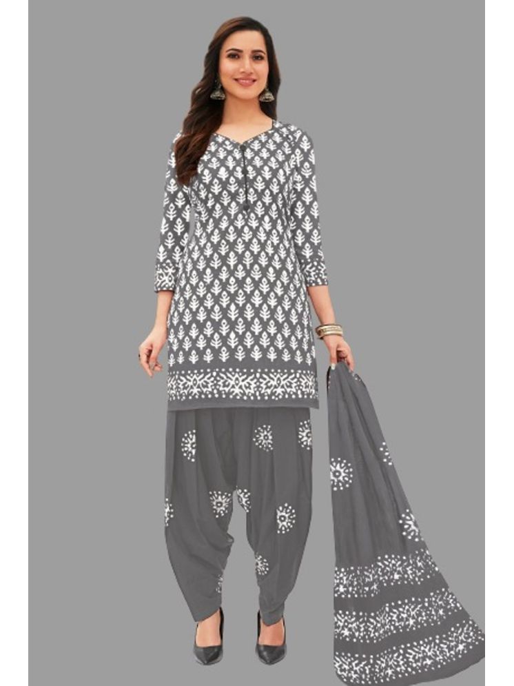     			shree jeenmata collection Cotton Printed Kurti With Patiala Women's Stitched Salwar Suit - Grey ( Pack of 1 )