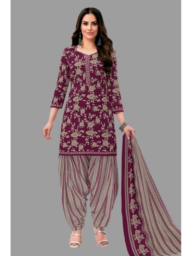     			shree jeenmata collection Cotton Printed Kurti With Patiala Women's Stitched Salwar Suit - Purple ( Pack of 1 )