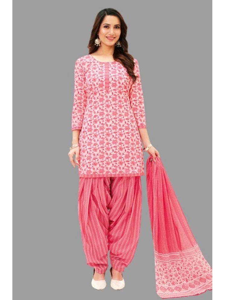     			shree jeenmata collection Cotton Printed Kurti With Patiala Women's Stitched Salwar Suit - Pink ( Pack of 1 )