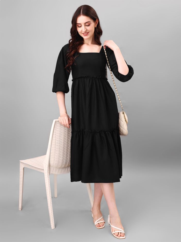     			Femvy Polyester Solid Midi Women's Fit & Flare Dress - Black ( Pack of 1 )