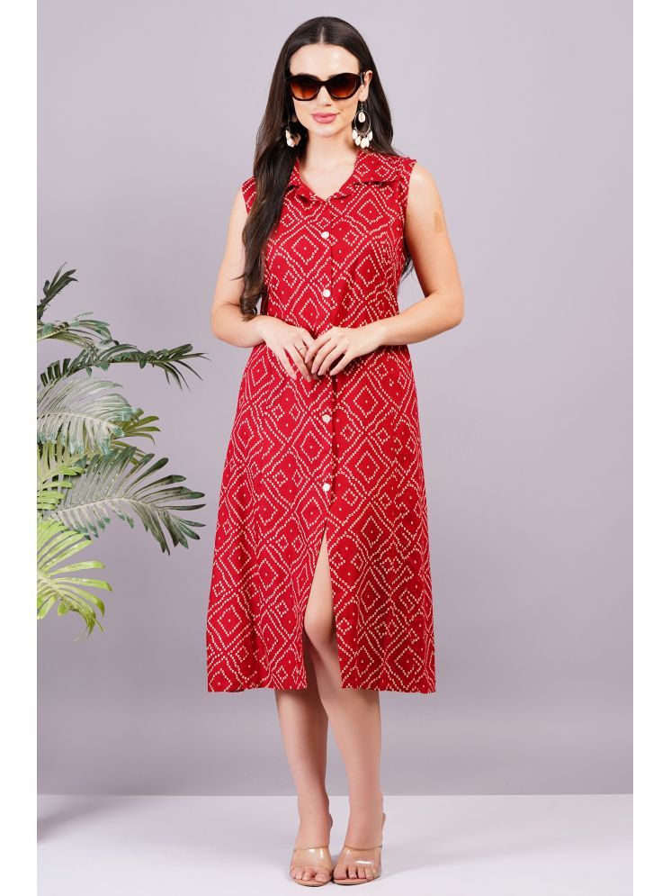     			HIGHLIGHT FASHION EXPORT Rayon Printed Midi Women's Shirt Dress - Red ( Pack of 1 )