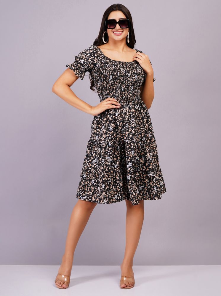     			JC4U Rayon Printed Knee Length Women's Fit & Flare Dress - Navy ( Pack of 1 )