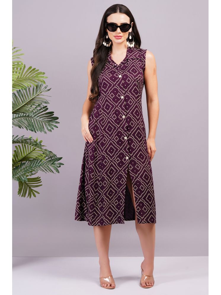     			JC4U Rayon Printed Midi Women's Shirt Dress - Wine ( Pack of 1 )