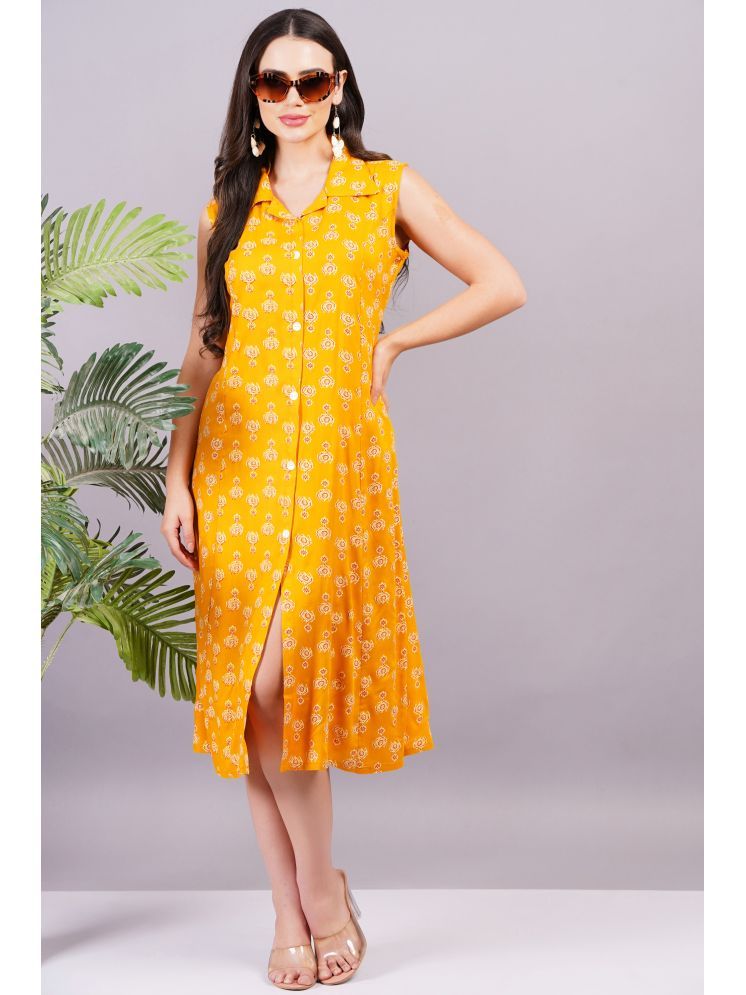     			Jyoti Rayon Printed Midi Women's Shirt Dress - Yellow ( Pack of 1 )