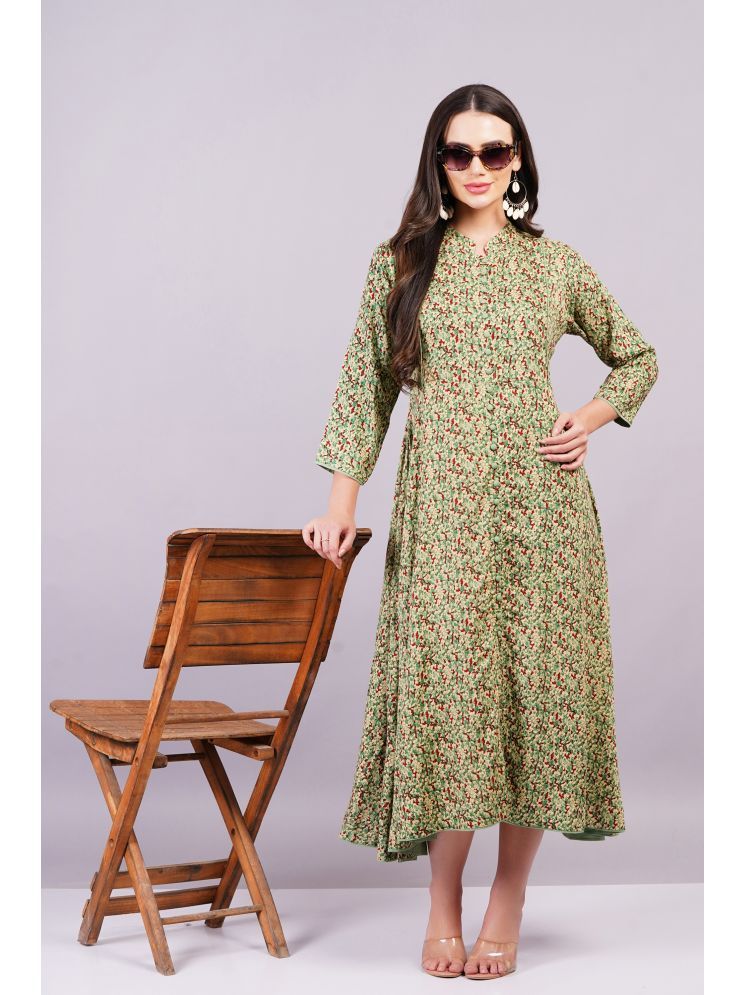     			Jyoti Rayon Printed Midi Women's Fit & Flare Dress - Green ( Pack of 1 )