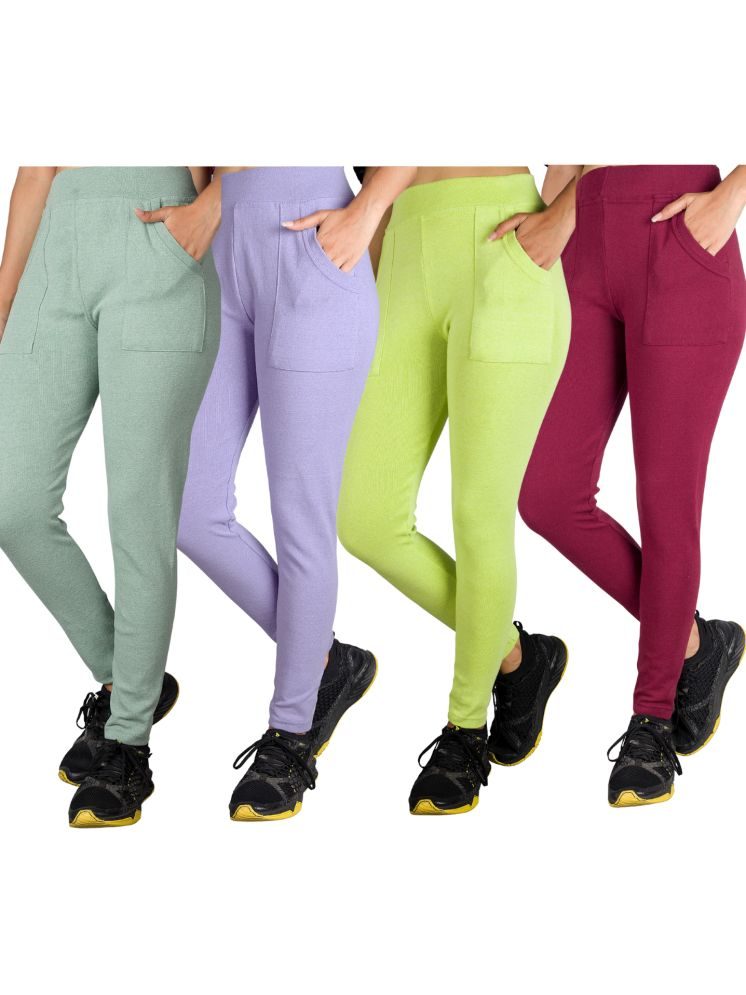     			KARARO JEGGINGS - Cotton Blend Skinny Fit Fluorescent Green Women's Jeggings ( Pack of 4 )