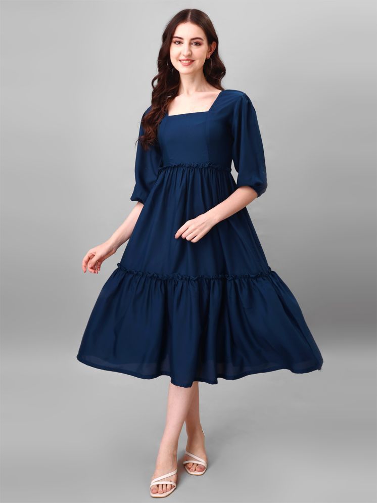     			RAIYANI FASHION Polyester Solid Midi Women's Fit & Flare Dress - Blue ( Pack of 1 )