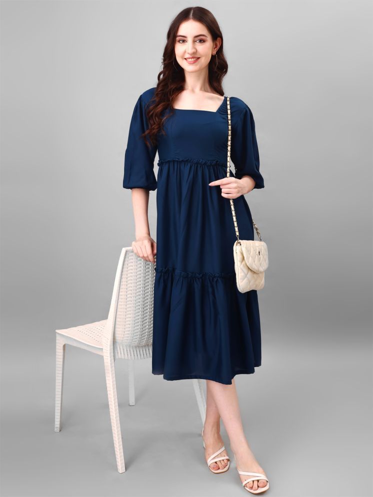     			RAIYANI FASHION Polyester Solid Midi Women's Fit & Flare Dress - Blue ( Pack of 1 )