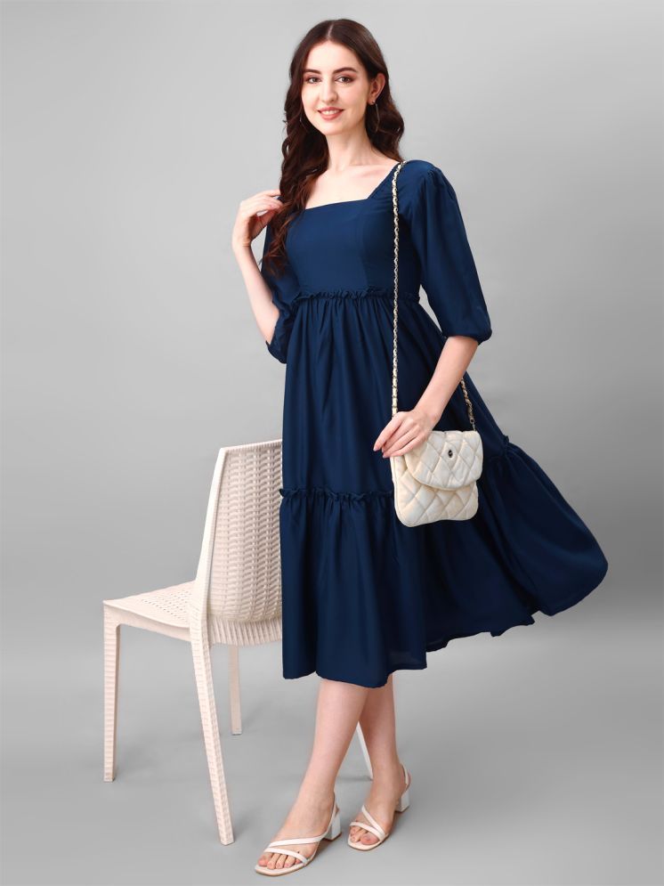     			RAIYANI FASHION Polyester Solid Midi Women's Fit & Flare Dress - Blue ( Pack of 1 )