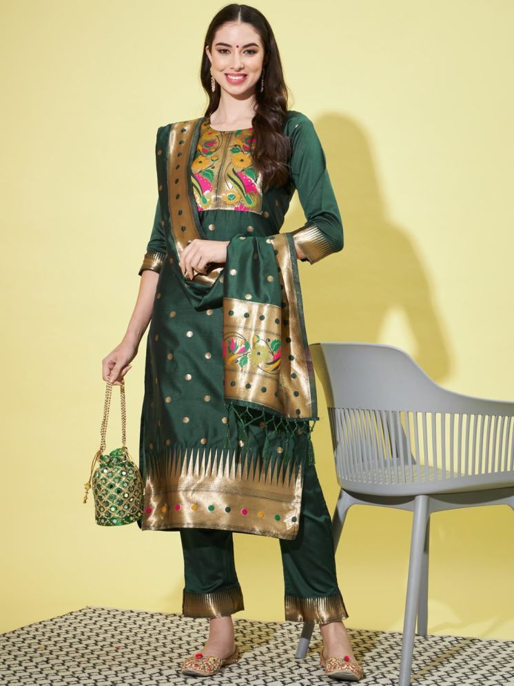     			VredeVogel Cotton Silk Printed Kurti With Pants Women's Stitched Salwar Suit - Green ( Pack of 1 )