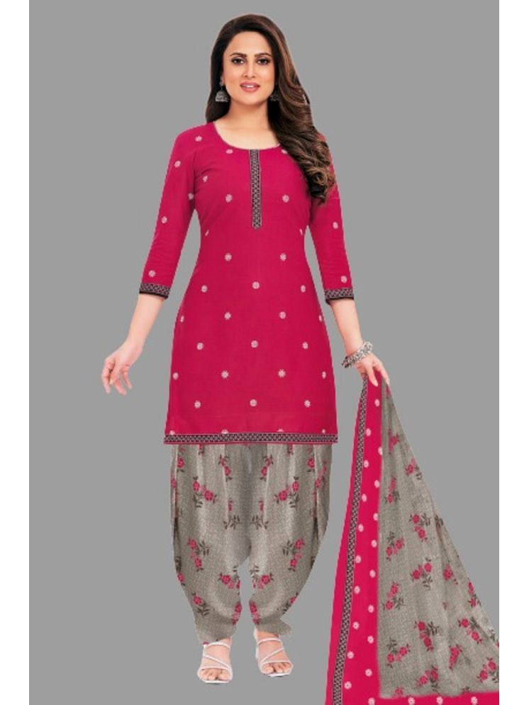     			shree jeenmata collection Cotton Printed Kurti With Patiala Women's Stitched Salwar Suit - Pink ( Pack of 1 )