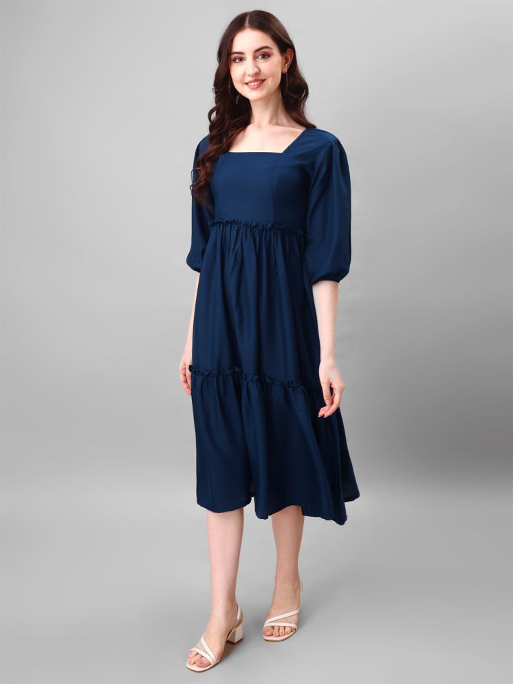     			Femvy Polyester Solid Midi Women's Fit & Flare Dress - Blue ( Pack of 1 )