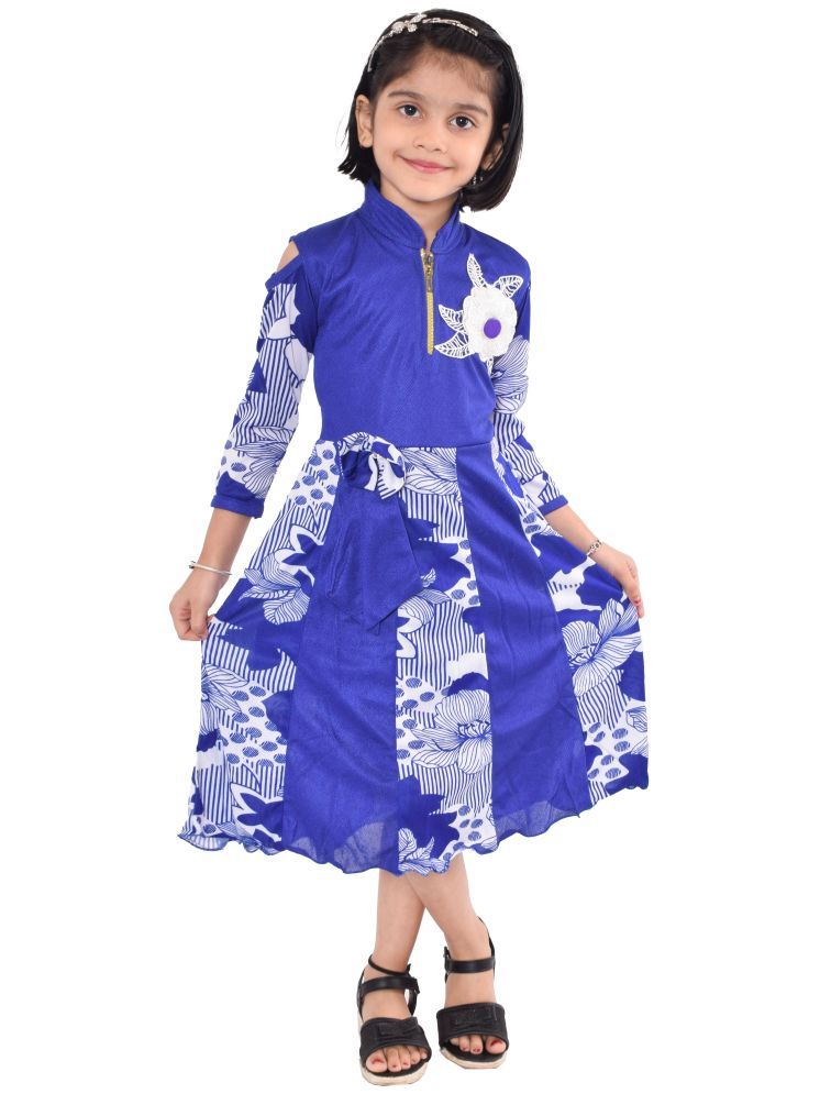     			JCT DRESSES Blue Crepe Girls A-line Dress ( Pack of 1 )