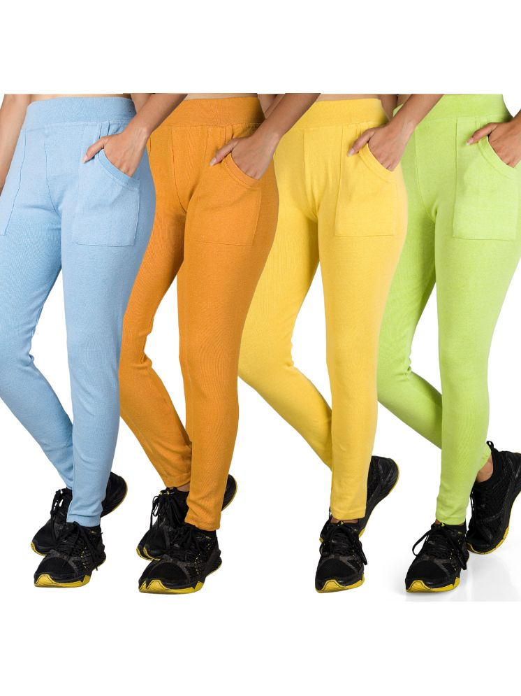     			KARARO JEGGINGS - Cotton Blend Skinny Fit Yellow Women's Jeggings ( Pack of 4 )