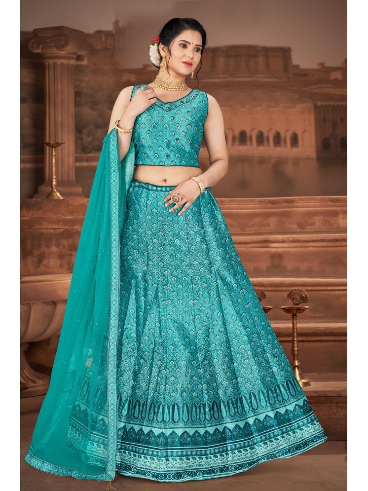     			KRIMMPLE Green Silk A-line Stitched Lehenga Single