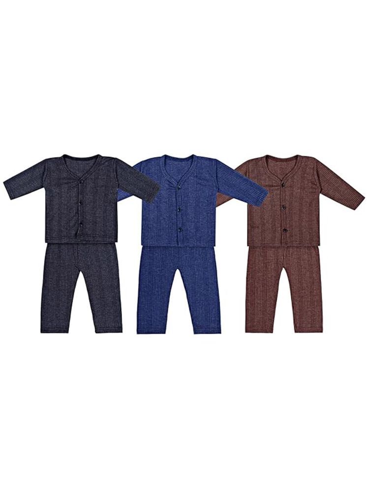     			Kids Front Open Baby Thermal Suit Top & Pajama Set for Baby Boys & Baby Girls, Pack of 3 (Multicolor)