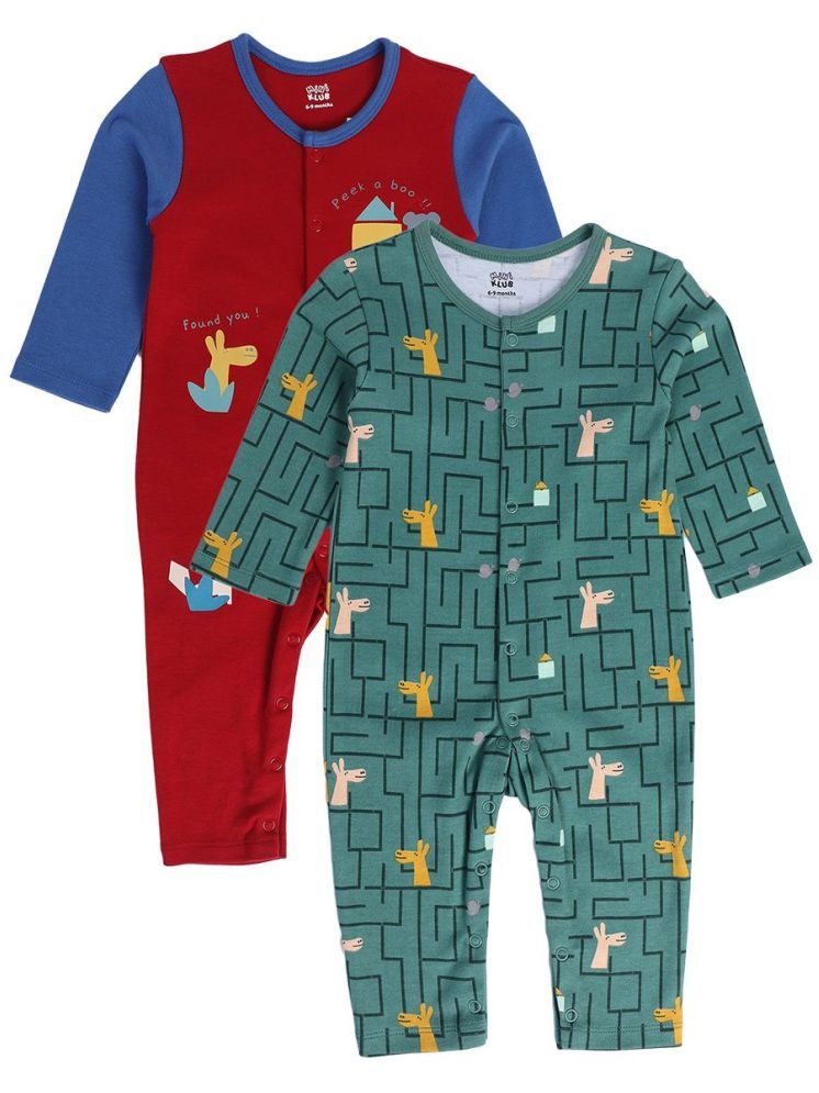     			MINI KLUB Multi Color Cotton Rompers For Baby Boy ( Pack of 2 )