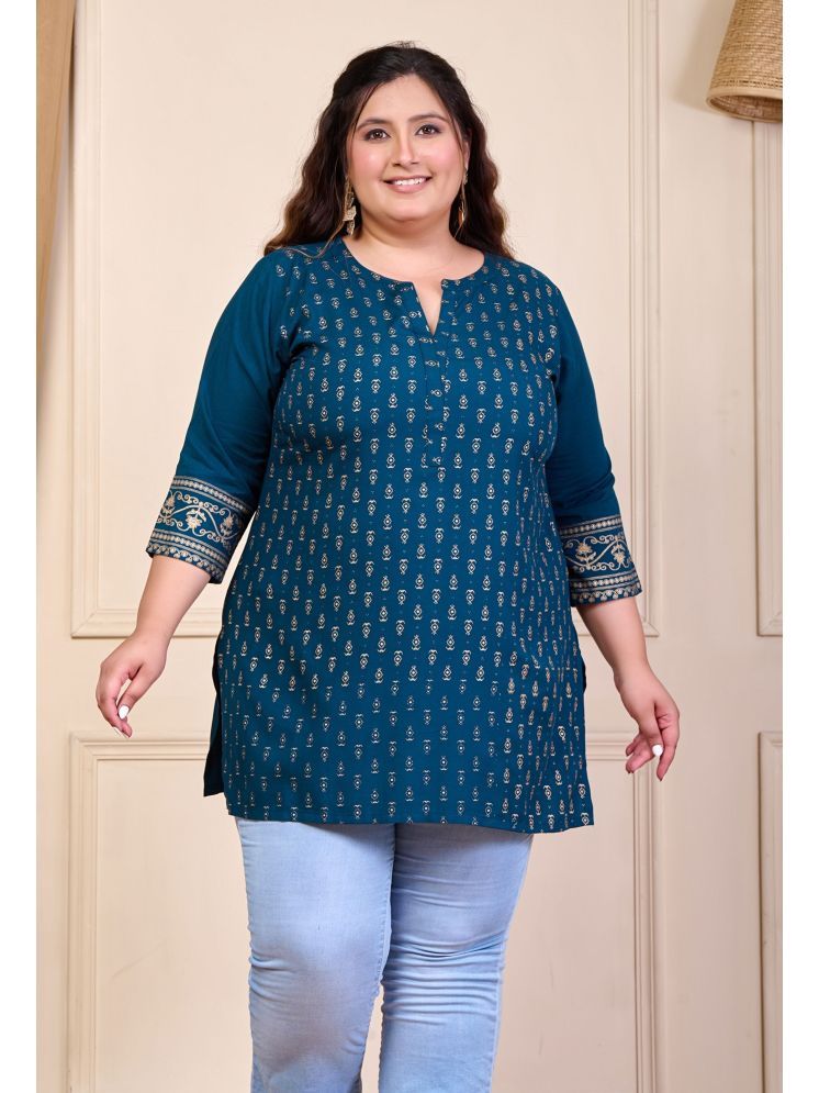     			PrettyPlus by Desinoor.com Rayon Printed Straight Women's Kurti - Teal ( Pack of 1 )