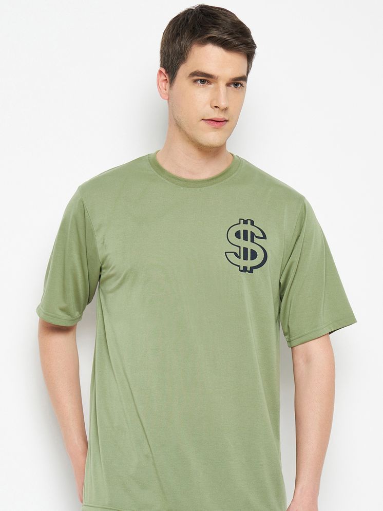     			RELANE Cotton Blend Oversized Fit Printed Half Sleeves Men's Round T-Shirt - Olive ( Pack of 1 )