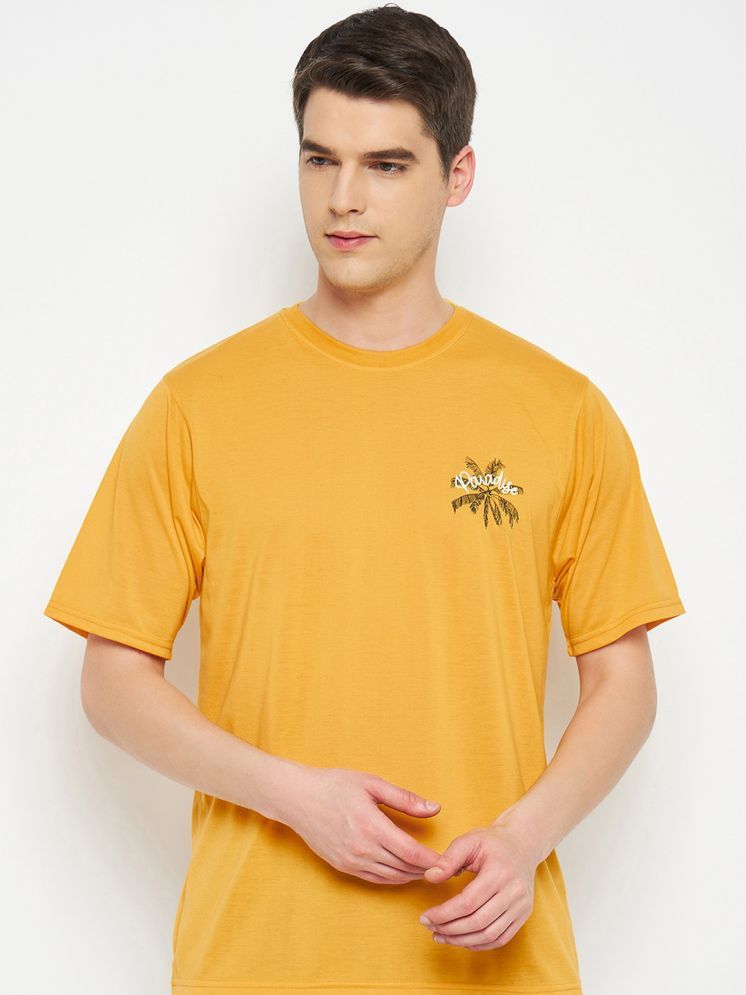     			RELANE Cotton Blend Oversized Fit Printed Half Sleeves Men's Round T-Shirt - Mustard ( Pack of 1 )