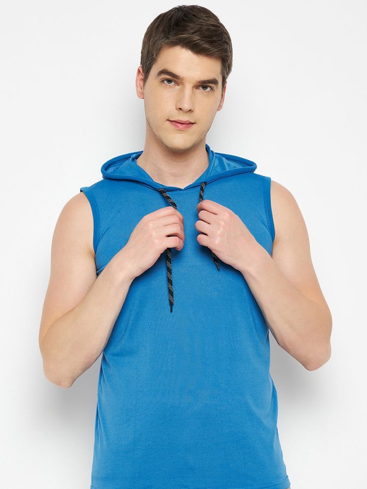     			RELANE Cotton Blend Regular Fit Solid Sleeveless Men's Hooded T-Shirt - Blue ( Pack of 1 )