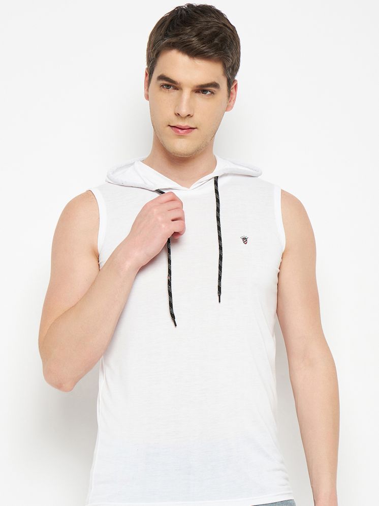     			RELANE Cotton Blend Regular Fit Solid Sleeveless Men's Hooded T-Shirt - White ( Pack of 1 )