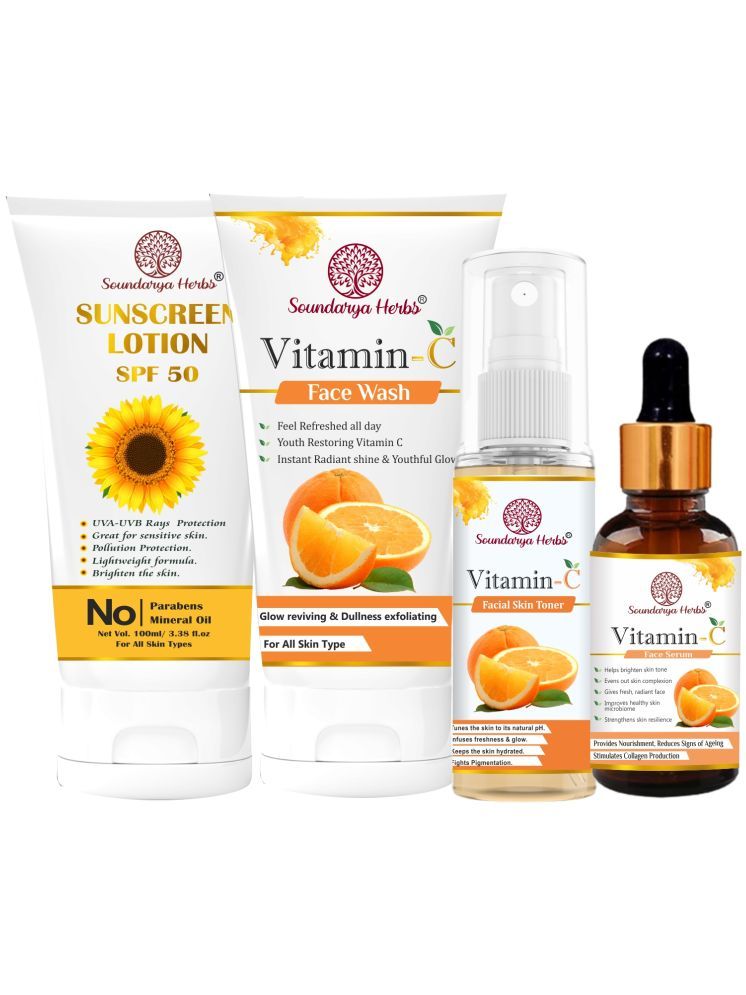     			Soundarya Herbs Vitamin C toner, Serum, Face wash & SPF Lotion Combo Pack For Men & Women | All Skin Types, Tan Removal, Deep Cleansing & Healthy Skin