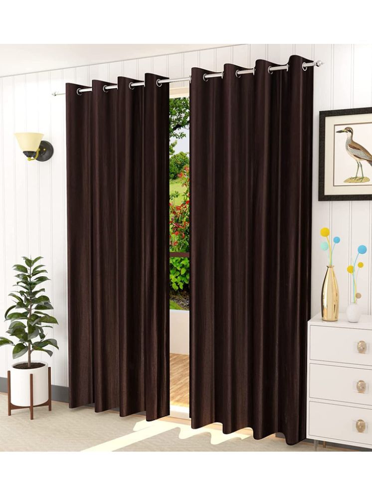     			THE LAILA Solid Room Darkening Ring Rod Curtain 5 ft ( Pack of 2 ) - BROWN