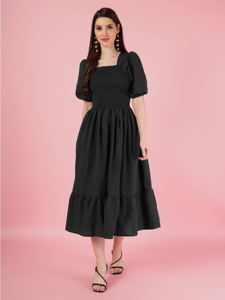     			JASH CREATION Polyester Solid Midi Women's Fit & Flare Dress - Black ( Pack of 1 )