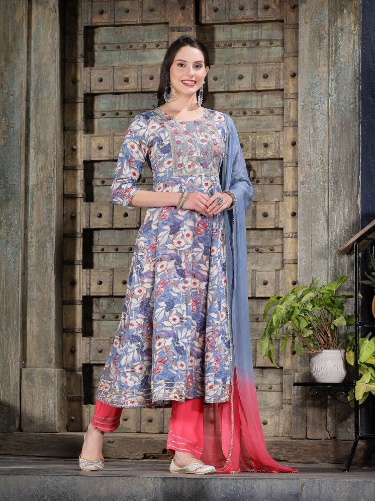     			Stylum Cotton Blend Embroidered Kurti With Pants Women's Stitched Salwar Suit - Blue ( Pack of 1 )