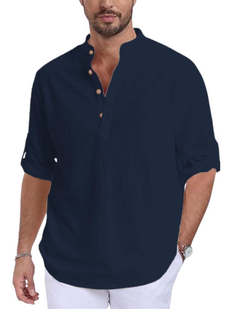     			Vida Loca Navy Blue Cotton Blend Men's Shirt Style Kurta ( Pack of 1 )