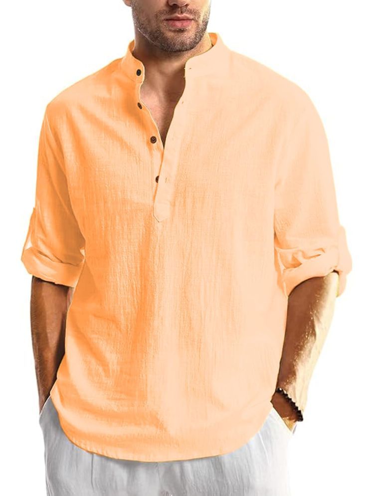     			Vida Loca Orange Cotton Blend Men's Shirt Style Kurta ( Pack of 1 )