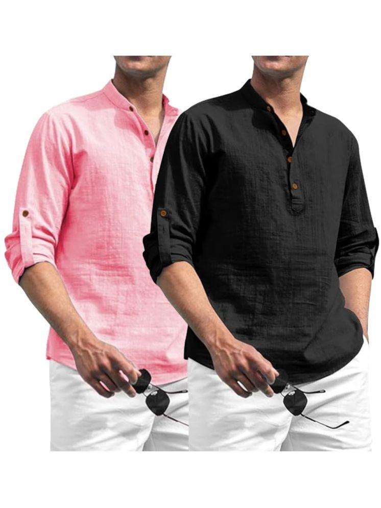     			Vida Loca Peach Cotton Blend Men's Shirt Style Kurta ( Pack of 2 )