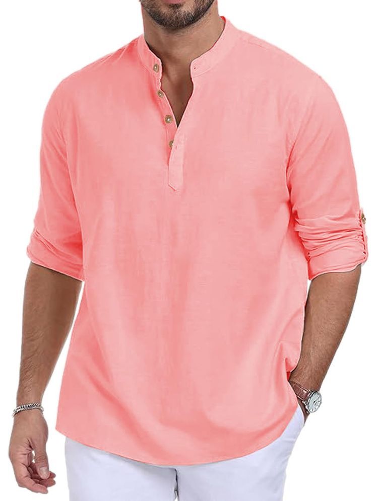     			Vida Loca Peach Cotton Blend Men's Shirt Style Kurta ( Pack of 1 )