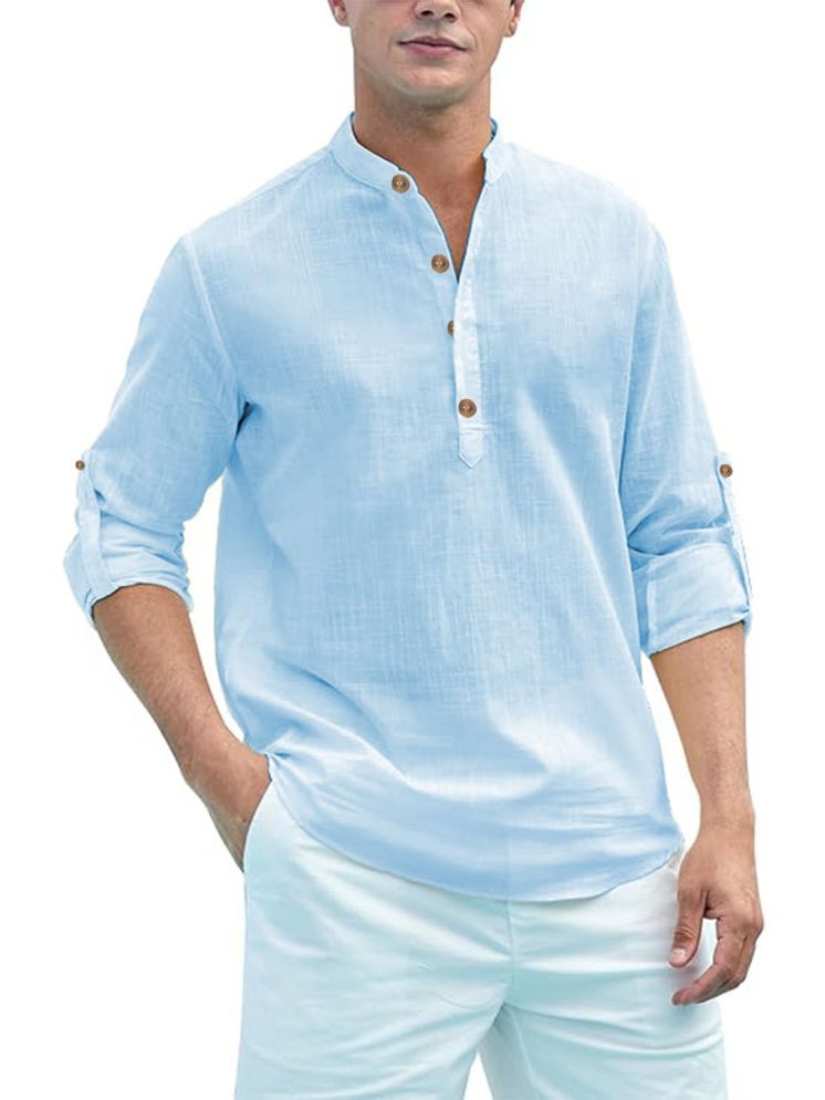     			Vida Loca Sky Blue Cotton Blend Men's Shirt Style Kurta ( Pack of 1 )