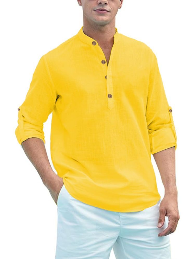     			Vida Loca Yellow Cotton Blend Men's Shirt Style Kurta ( Pack of 1 )