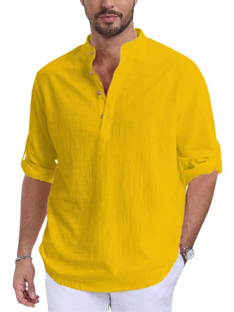     			Vida Loca Yellow Cotton Blend Men's Shirt Style Kurta ( Pack of 1 )