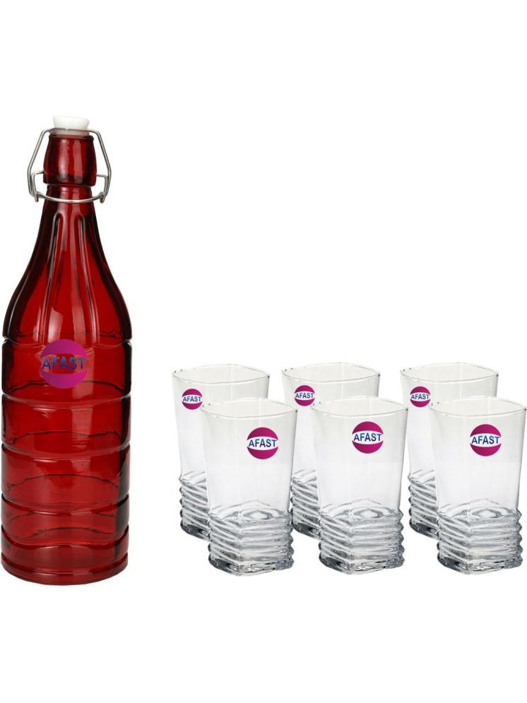     			1st Time Glass Serving Set with Bottle Multicolor Glass Fridge Water Bottle 300 mL ( Set of 7 )