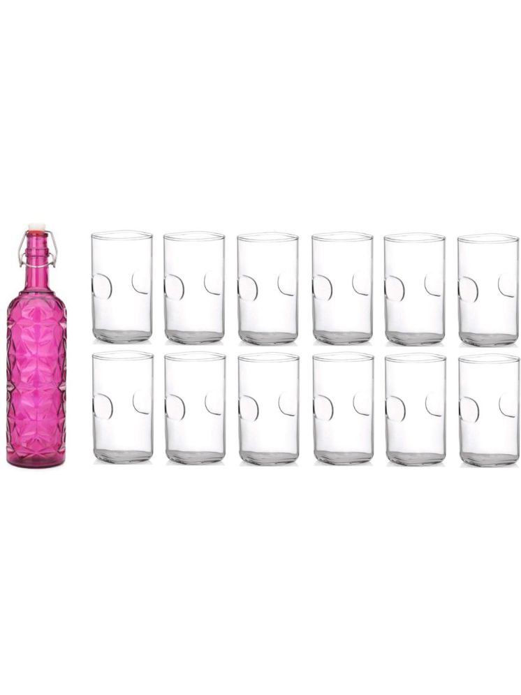     			1st Time Glass Serving Set with Bottle Pink Glass Fridge Water Bottle 300 mL ( Set of 13 )