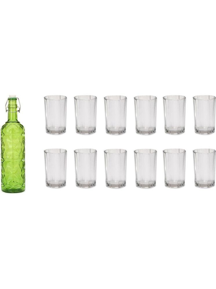     			1st Time Glass Serving Set with Bottle Green Glass Fridge Water Bottle 200 mL ( Set of 13 )