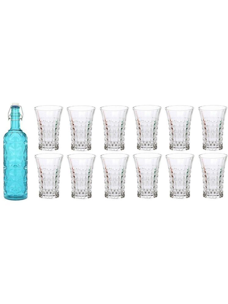     			1st Time Glass Serving Set with Bottle Blue Glass Fridge Water Bottle 250 mL ( Set of 13 )